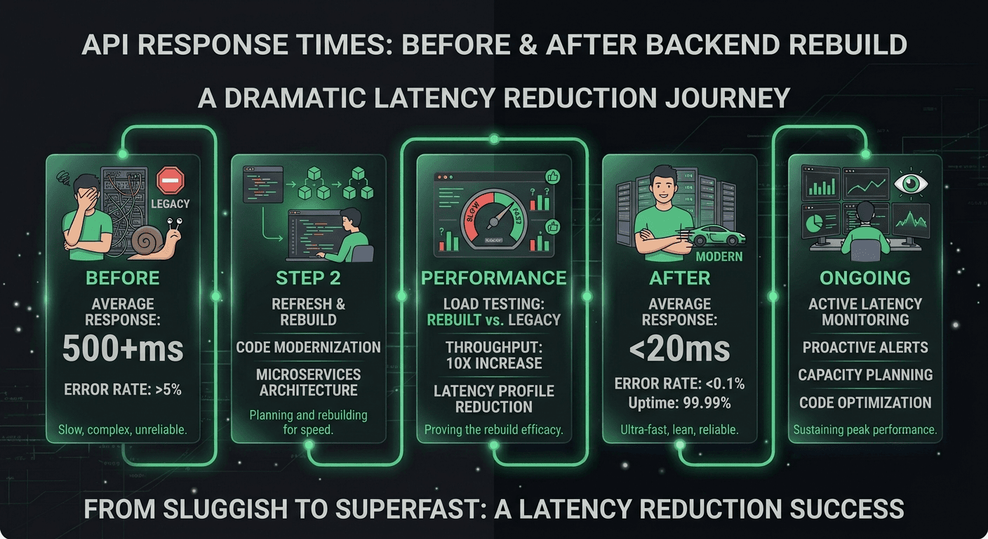 Before and after comparison of API response times after a backend rebuild